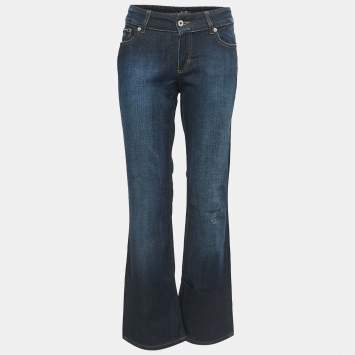 Pre Owned D&G Dark Blue Distressed Denim Very Low Rise Boot-Cut Jeans M Waist 31"