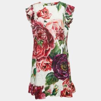Pre Owned Dolce & Gabbana Multicolor Floral Jacquard Embellished Short Dress L