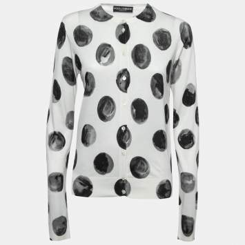 Pre Owned Dolce & Gabbana Off White Brush Stroke Printed Silk Buttoned Cardigan L