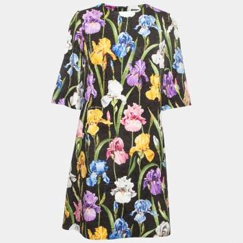 Pre Owned Dolce & Gabbana Multicolor Floral Jacquard Short Shift Dress XL