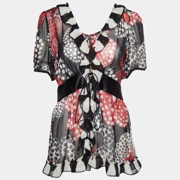 Pre Owned Dolce and Gabbana Multicolor Polka Dot Silk Top L