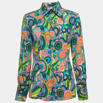 Pre Owned Dolce & Gabbana Multicolor Geometric Print Silk Button Front Shirt Blouse M