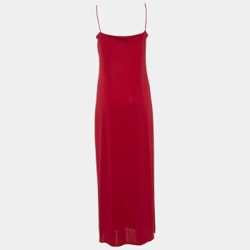 Pre Owned Dolce & Gabbana Maroon Jersey Knit Strap Sleeve Slit Detail Maxi Dress L 