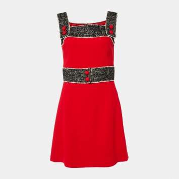 Pre Owned Dolce & Gabbana Red Wool Sleeveless Flared Mini Dress S