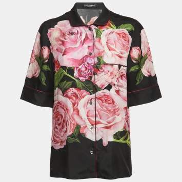 Pre Owned Dolce & Gabbana Black Floral Printed Silk Pajama Top S