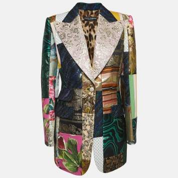 Pre Owned Dolce & Gabbana Multicolor Jacquard Patch Work Single Breasted Blazer L