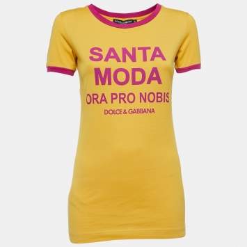 Pre Owned Dolce & Gabbana Yellow Logo Print Cotton Short Sleeve T-Shirt XS 