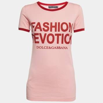 Pre Owned Dolce & Gabbana Pink Fashion Devotion Print Cotton T-Shirt XS