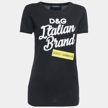 Pre Owned Dolce & Gabbana Black Printed Cotton T-Shirt S