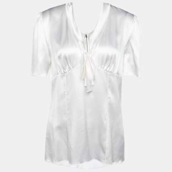 Pre Owned Dolce & Gabbana White Silk Satin Bow Detail Top L