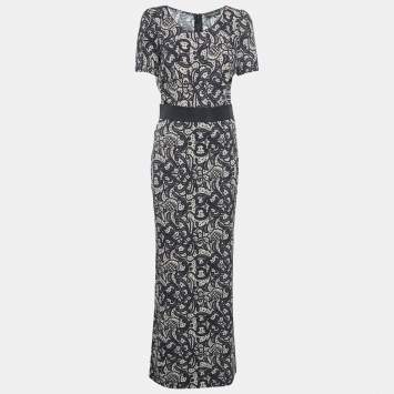 Pre Owned Dolce & Gabbana Black Print Silk Skirt Blouse Set M