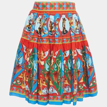 مملوكة مسبقًا Dolce & Gabbana Multicolor Carretto Print Gathered Mini Skirt M