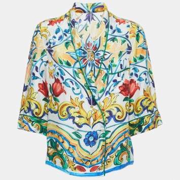 Pre Owned Dolce & Gabbana Multicolor Majolica Print Silk Double Breasted Blouse S