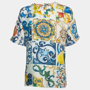 Pre Owned Dolce & Gabbana Multicolor Majolica Printed Top 3XL