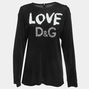 Pre Owned Dolce & Gabbana Black Jersey Sequined Top S