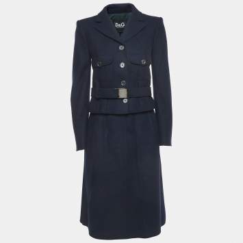Pre Owned Dolce & Gabbana Navy Blue Wool Skirt Suit S