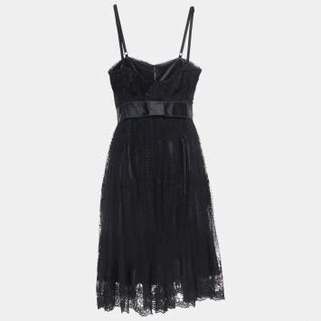 Pre Owned Dolce & Gabbana Black Embroidered Tulle Strappy Mini Dress S