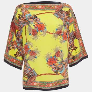 Pre Owned Dolce & Gabbana Multicolor Print Silk Boat Neck Top S