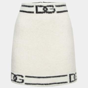Pre Owned Dolce & Gabbana White Wool Blend Logo Mini Skirt M