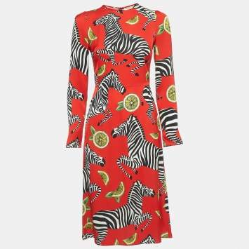 Pre Owned Dolce & Gabbana Red Zebra Printed Silk Dress S
