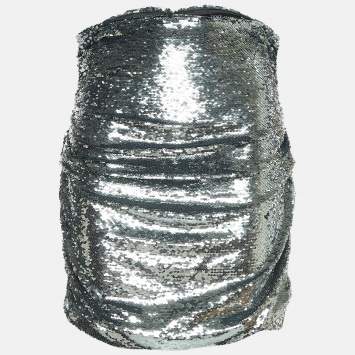 Pre Owned Dolce & Gabbana Silver Sequined Draped Mini Skirt L