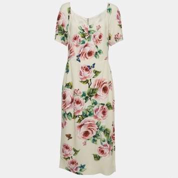 Pre Owned Dolce & Gabbana Pink Floral Printed Crepe Midi Dress XL
