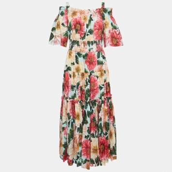 Pre Owned Dolce & Gabbana Multicolor Floral Printed Off Shoulder Maxi Dress XL