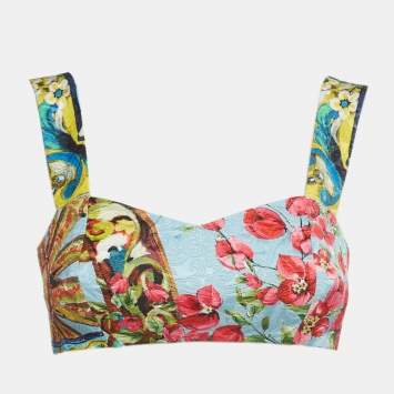 Pre Owned Dolce & Gabbana Multicolor Floral Jacquard Cropped Top M
