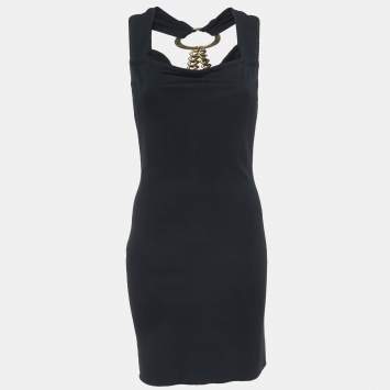 Pre Owned Dolce & Gabbana Black Crepe Back Chain Detail Mini Dress L
