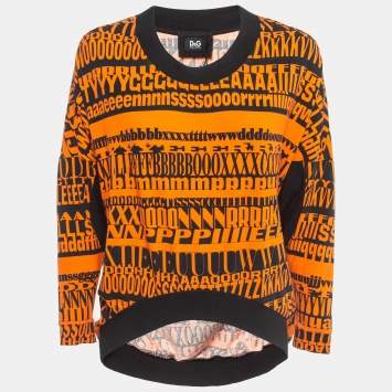 Pre Owned Dolce & Gabbana Black/Orange Printed Knit Top S