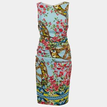 مملوكة مسبقًا Dolce & Gabbana Blue Floral Print Crepe Ruched Dress M