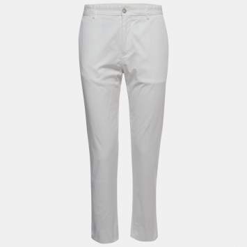 Pre Owned Dolce & Gabbana White Cotton Straight Fit Trousers L