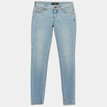 Pre Owned Dolce & Gabbana Blue Washed Distressed Denim Skinny Jeans S Waist 26"