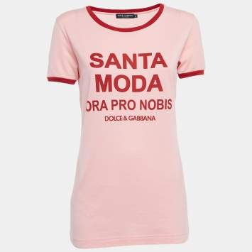 Pre Owned Dolce & Gabbana Light Pink Logo Print Cotton Half Sleeve T-Shirt S