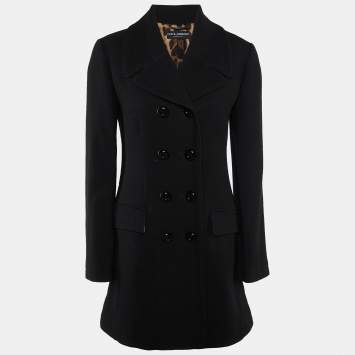 Pre Owned Dolce & Gabbana Black Wool Double-Breasted Coat S