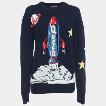 Pre Owned Dolce & Gabbana Navy Blue Spaceship Wool Sweater M