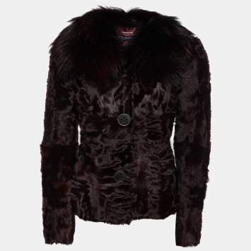 مملوكة مسبقًا Dolce & Gabbana Maroon Fur & Leather Button Front Jacket M