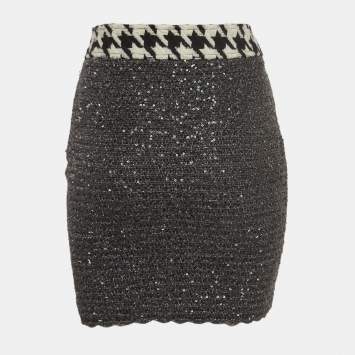 Pre Owned Dolce & Gabbana Grey Cotton Blend Sequin Detail Mini Skirt S
