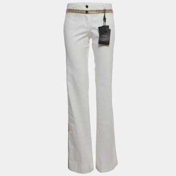 Pre Owned Dolce & Gabbana White Cotton Water Snake Trim Jeans M Waist 32''