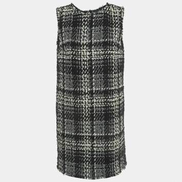 Pre Owned Dolce & Gabbana Plaid Tweed A-Line Mini Dress M