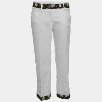 Pre Owned Dolce & Gabbana Off-White Linen Blend Trousers M
