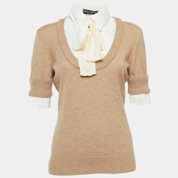 Pre Owned Dolce & Gabbana Beige Silk and Wool Knit Layered Top L
