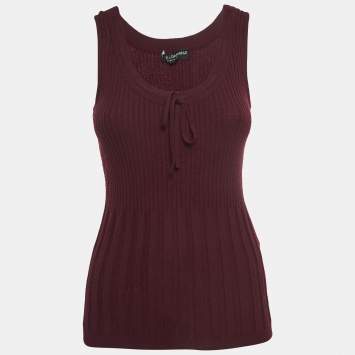 Pre Owned Dolce & Gabbana Burgundy Wool Blend Knit Sleeveless Top M