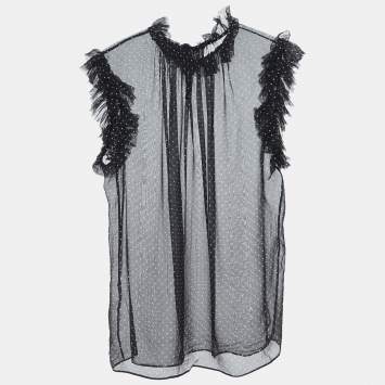 Pre Owned Dolce & Gabbana Black Dotted Silk Chiffon Sleeveless Top M