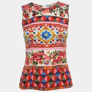Pre Owned Dolce & Gabbana Multicolor Mambo Print Silk Sleeveless Top S