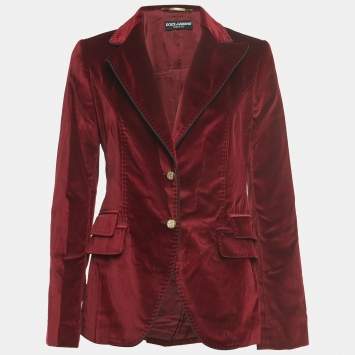 Pre Owned Dolce & Gabbana Red Velvet Single Breasted Blazer M
