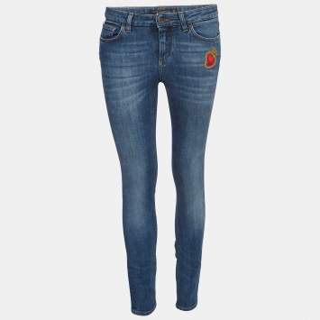 Pre Owned Dolce & Gabbana Blue Sacred Heart Embroidery Denim Skinny Jeans S Waist 25''