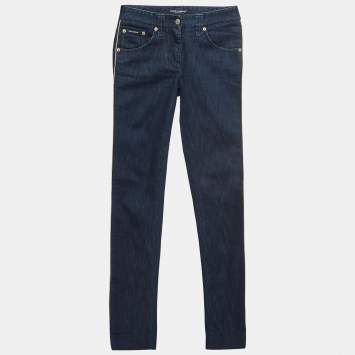 Pre Owned Dolce & Gabbana Navy Blue Side Stripe Denim Jeans S Waist 28''