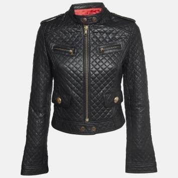 مملوكة مسبقًا Dolce & Gabbana Black Leather Zipper Quilted  Jacket M