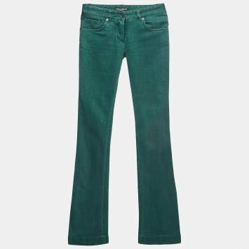 Pre Owned Dolce & Gabbana Green Slub Denim Flared Jeans S Waist 27'' 
